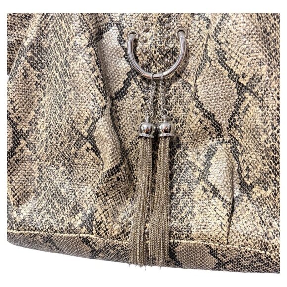 Lionel snakeskin print Shoulder hand Bag Slouchy Hobo Style Fringe - Picture 9 of 9